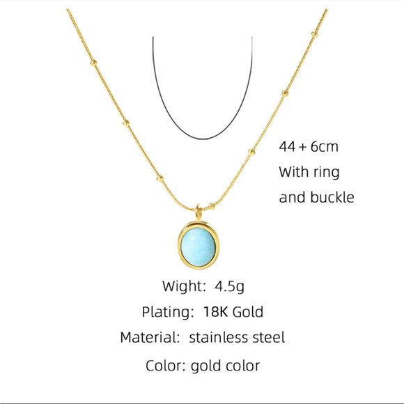 18K Gold Plated Stainless Steel Rope Necklace with Stone Pendant - Picture 6 of 6